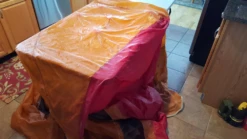 MSR Missing Link -Sierra Designs Shop Drying poly in folding table